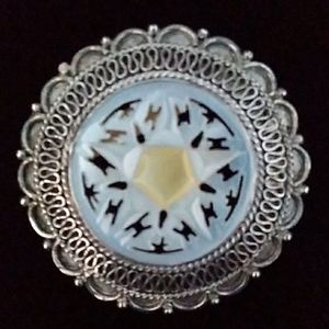 VTG 950 Sterling Silver Carved MOP Pendant Pin